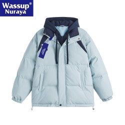 WASSUP Nuraya潮牌假兩件連帽棉衣男款冬季寬鬆休閒保暖棉襖外套