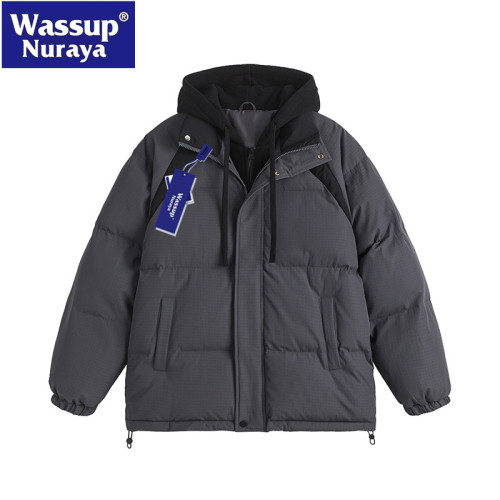 WASSUP Nuraya潮牌假兩件連帽棉衣男款冬季寬鬆休閒保暖棉襖外套