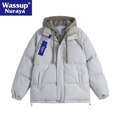 WASSUP Nuraya潮牌假兩件連帽棉衣男款冬季寬鬆休閒保暖棉襖外套