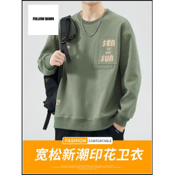圓領衛衣男士24春秋季新款潮牌印花高級感美式休閒上衣男