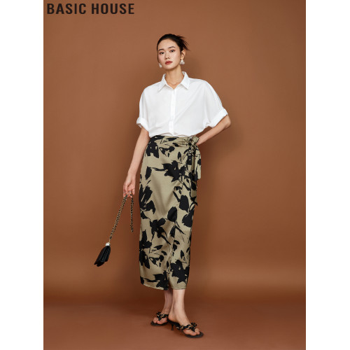 Basic House/百家好白色翻領寬松短袖襯衫通勤職業襯衣女2025夏季