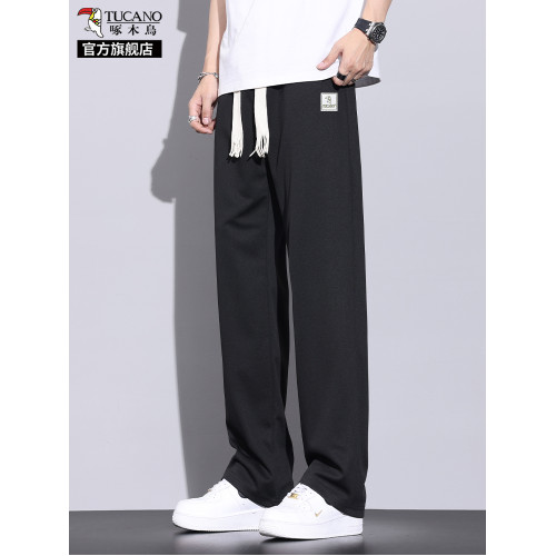 啄木鳥秋冬季加絨加厚垂感寬鬆白色褲子男2026新款運動休閒衛褲K