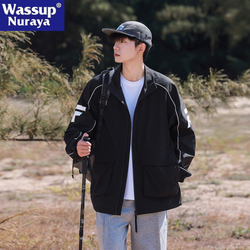 WASSUP NURAYA春季立領夾克工裝潮情侶休閒寬松百搭沖鋒衣外套男