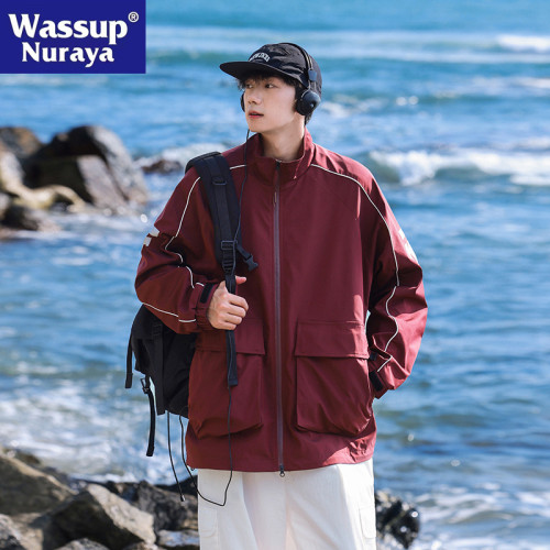WASSUP NURAYA春季立領夾克工裝潮情侶休閒寬松百搭沖鋒衣外套男