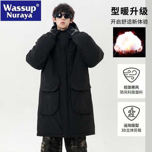 WASSUP NURAYA棉服男冬季加厚服戶外中長款連帽棉衣棉襖情侶外套
