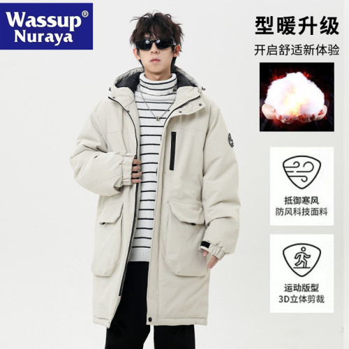 WASSUP NURAYA棉服男冬季加厚服戶外中長款連帽棉衣棉襖情侶外套