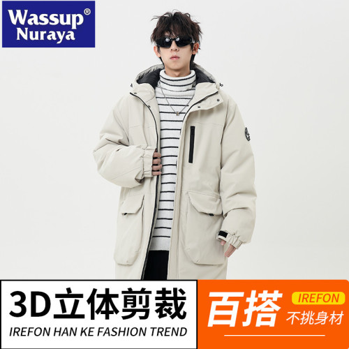 WASSUP NURAYA棉服男冬季加厚服戶外中長款連帽棉衣棉襖情侶外套