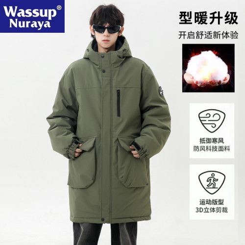 WASSUP NURAYA棉服男冬季加厚服戶外中長款連帽棉衣棉襖情侶外套