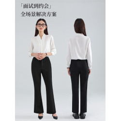 白色長袖襯衫女春秋高級感通勤上衣職業正裝西裝內搭打底V領襯衣