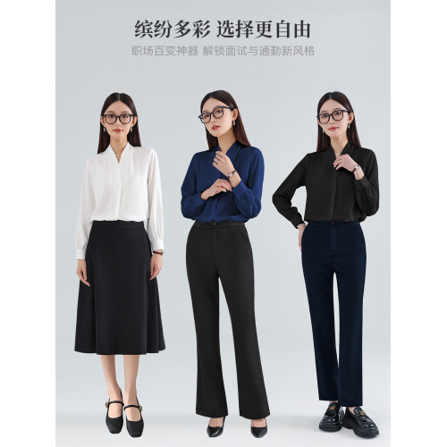 白色長袖襯衫女春秋高級感通勤上衣職業正裝西裝內搭打底V領襯衣