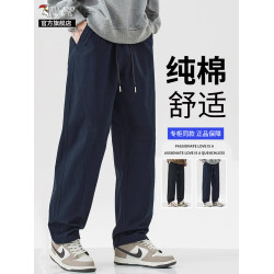 啄木鳥2025新款夏季薄款純棉休閒褲男生寬松直筒運動工裝長褲子K