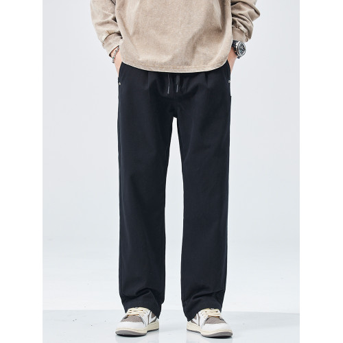 春季黑色純棉褲子男款寬鬆直筒2025新款潮牌簡約百搭男士休閒褲