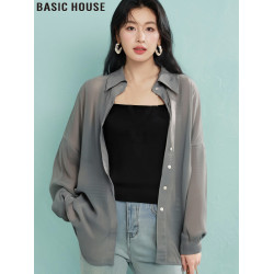 Basic House/百家好簡約寬松吊帶外搭薄款冰絲防曬襯衫女2025夏季