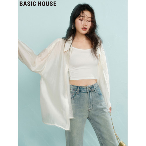 Basic House/百家好簡約寬松吊帶外搭薄款冰絲防曬襯衫女2025夏季