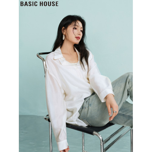 Basic House/百家好簡約寬松吊帶外搭薄款冰絲防曬襯衫女2025夏季