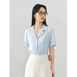 伯德小姐v領雪紡短袖襯衫女夏季職業裝穿搭正裝通勤上衣面試襯衣