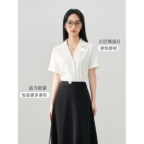 伯德小姐v領雪紡短袖襯衫女夏季職業裝穿搭正裝通勤上衣面試襯衣