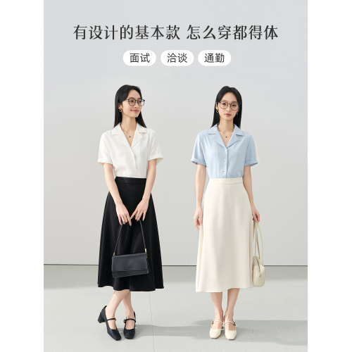 伯德小姐v領雪紡短袖襯衫女夏季職業裝穿搭正裝通勤上衣面試襯衣