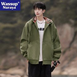 WASSUP NURAYA夾克外套男春秋2025新款寬松休閒連帽百搭情侶上衣