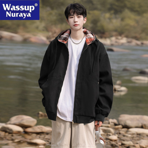 WASSUP NURAYA夾克外套男春秋2025新款寬松休閒連帽百搭情侶上衣