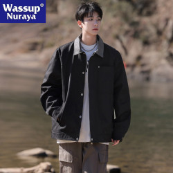 WASSUP NURAYA春秋翻領夾克男美式復古寬松潮牌純棉休閒工裝外套