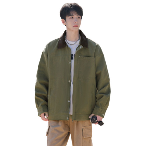 WASSUP NURAYA春秋翻領夾克男美式復古寬松潮牌純棉休閒工裝外套