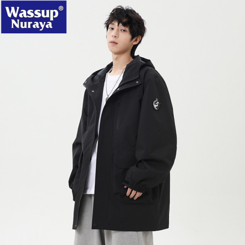 WASSUP NURAYA中長款風衣男春秋潮牌百搭胖子青少年大衣夾克外套