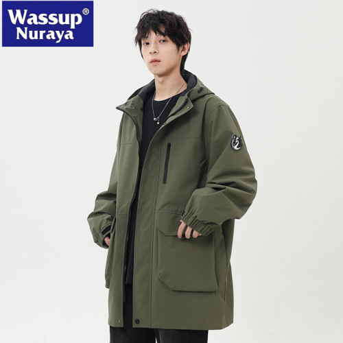 WASSUP NURAYA中長款風衣男春秋潮牌百搭胖子青少年大衣夾克外套
