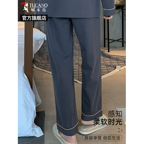 啄木鳥中老年春季薄款長褲大碼可外穿2025新款男士睡褲休閒家居褲
