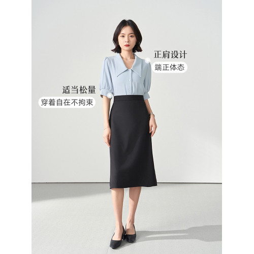 伯德小姐白色v領短袖襯衫女士夏季穿搭職業正裝雪紡上衣面試襯衣