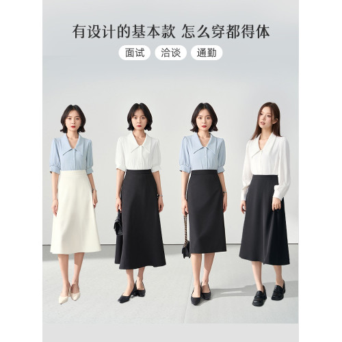 伯德小姐白色v領短袖襯衫女士夏季穿搭職業正裝雪紡上衣面試襯衣