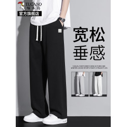啄木鳥夏季薄款2025新款冰絲休閒褲子男款寬松直筒長褲運動衛褲K