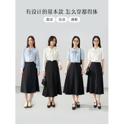 伯德小姐藍色高級感短袖襯衫女教師穿搭雪紡上衣面試正裝職業襯衣 伯德小姐藍色高級感短袖襯衫女教師穿搭雪紡上衣面試正裝職業襯衣