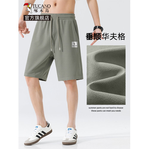啄木鳥男士短褲夏季2025新款華夫格寬松垂感休閒運動五分褲薄款Y
