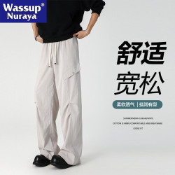 WASSUP NURAYA美式高街褲子男女春沖鋒褲寬松直筒工裝青年繖兵褲