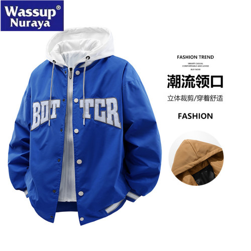 WASSUP Nuraya潮牌假兩件夾克男士春秋防風連帽外套男生青年上衣