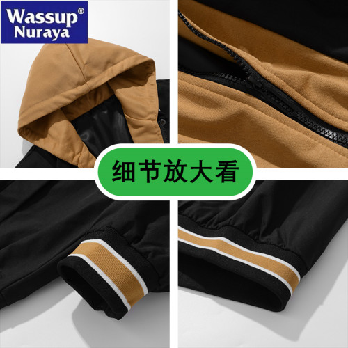 WASSUP Nuraya潮牌假兩件夾克男士春秋防風連帽外套男生青年上衣