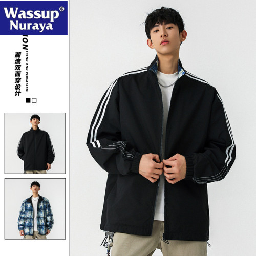 WASSUP NURAYA春秋雙面穿外套男青少年寬松休閒百搭立領防風夾克