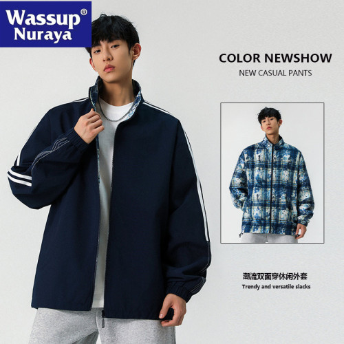 WASSUP NURAYA春秋雙面穿外套男青少年寬松休閒百搭立領防風夾克
