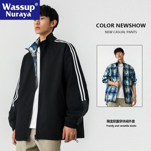 WASSUP NURAYA春秋雙面穿外套男青少年寬松休閒百搭立領防風夾克
