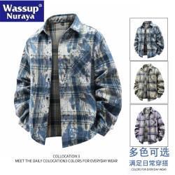 WASSUP Nuraya潮牌紥染格子襯衫男長袖春秋格紋襯衣百搭休閒外套