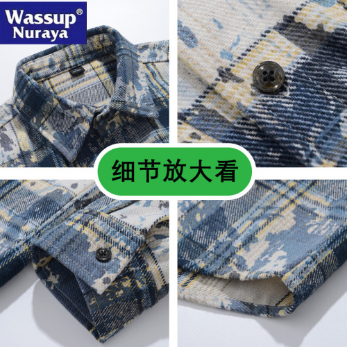WASSUP Nuraya潮牌紥染格子襯衫男長袖春秋格紋襯衣百搭休閒外套