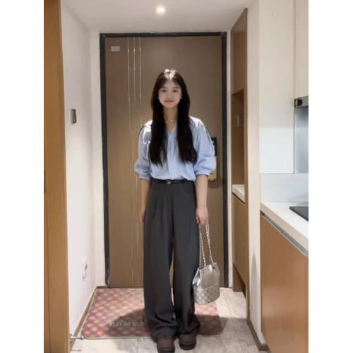 法式藍條紋短袖襯衫女夏季高級感設計感小衆寬松襯衣通勤職場上衣