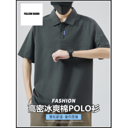 2025夏季冰絲薄款短袖POLO衫男裝潮流寬松T恤男帥氣百搭襯衫