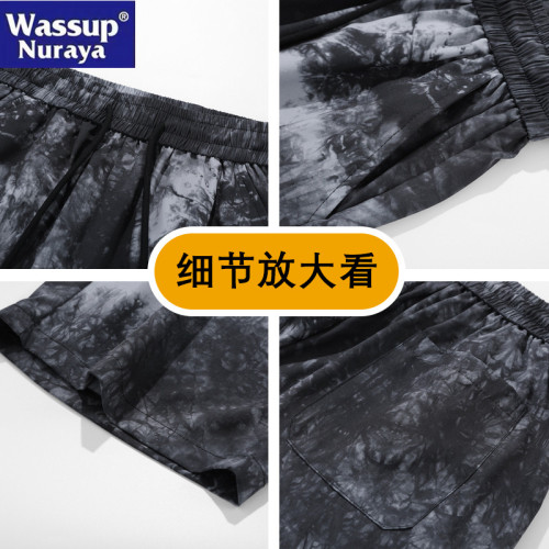 WASSUP Nuraya潮牌夏季薄款休閒短褲男寬松紥染沙灘冰絲五分褲子