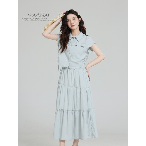 暖兮NUANXI法式小香風套裝裙女2025夏季新款氣質襯衫半身裙兩件套