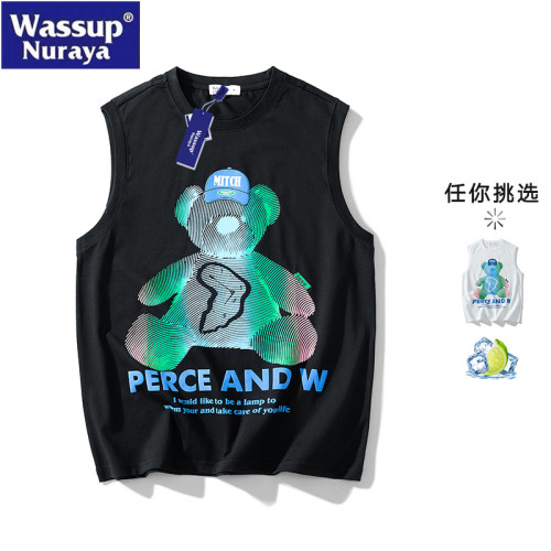 WASSUP Nuraya潮牌夏季背心男士高街無袖T恤籃球跑步休閒情侶短袖