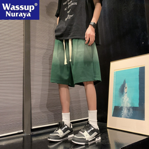 WASSUP NURAYA夏季短褲男士復古漸變中褲寬松休閒運動沙灘五分褲