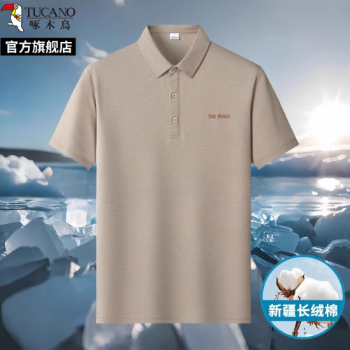 啄木鳥新疆長絨棉短袖T恤男夏季280克重磅翻領男士polo衫上衣服H
