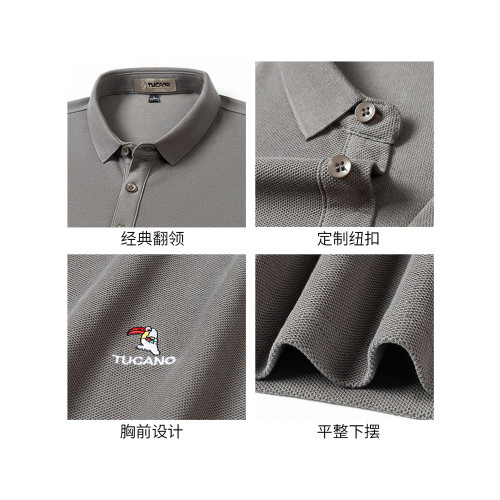 【7A抗菌】啄木鳥100%純棉短袖t恤男夏季純色翻領半袖POLO衫上衣H